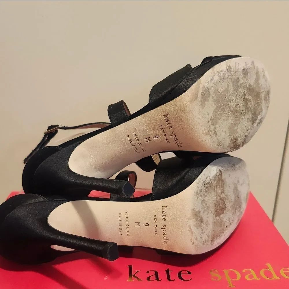 Kate Spade New York Black Satin Strappy Stiletto Sandals Sz.9 Ret. $378 - Picture 6 of 9